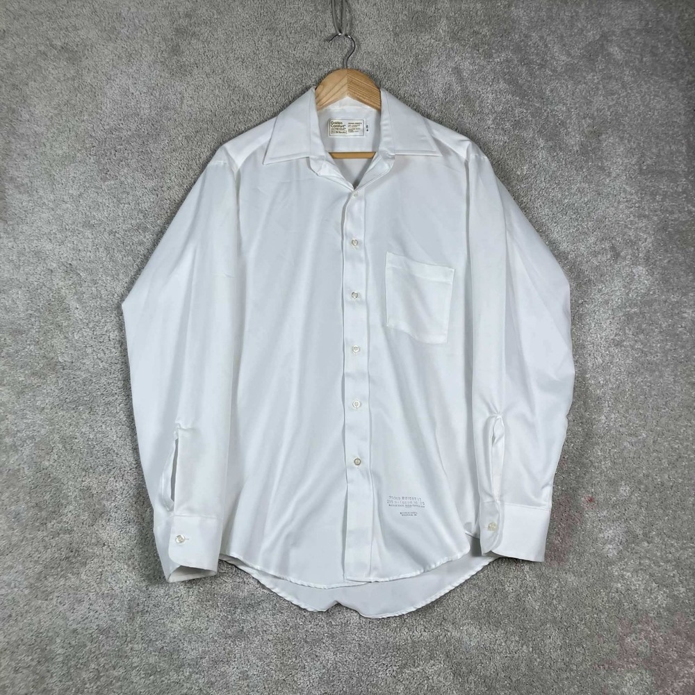 Vintage 80s Sears Golden Comfort Button Up Shirt Mens 16-35 White Perma Prest